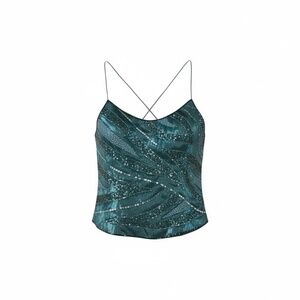 Vintage Fully Beaded Dark Teak Crisscross Back Top Size XS/S